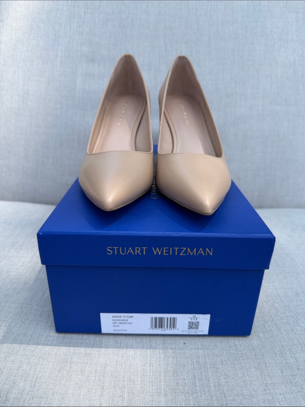 Stuart Weitzman Beige Pointed-Toe Leather Pumps